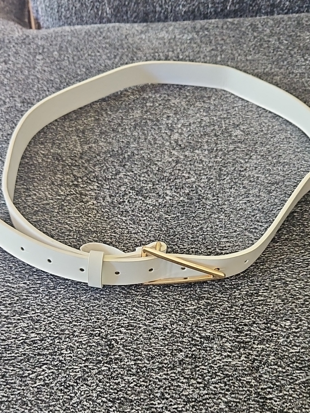 Women's Slim White Belt with Gold Buckle